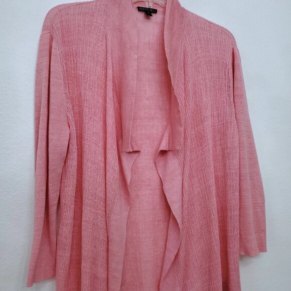 Lafayette 148 Long Open Front Linen Blend Lightweight Breezy Pink Cardigan M - Picture 4 of 14